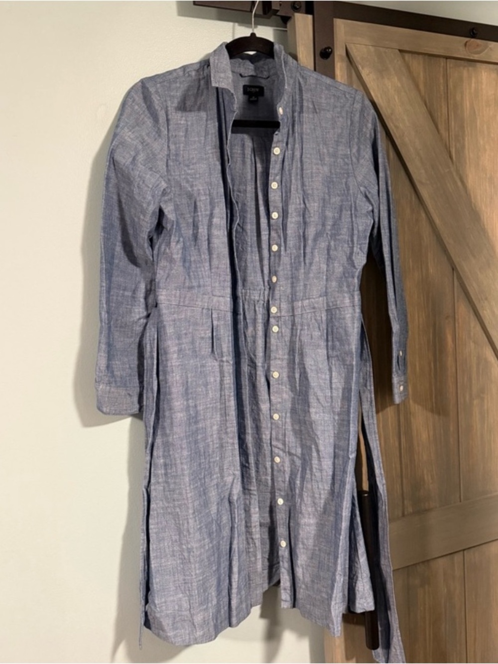 J Crew Button-Front Shirt Dress in Denim Blue Casual Outfit Belted